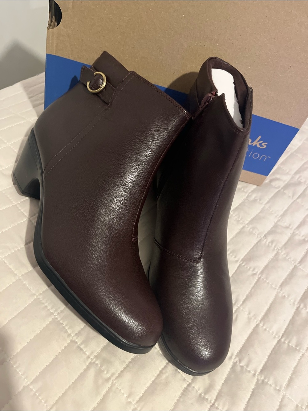 Clarks Women's Brown Leather Ankle Booties with Side Buckle